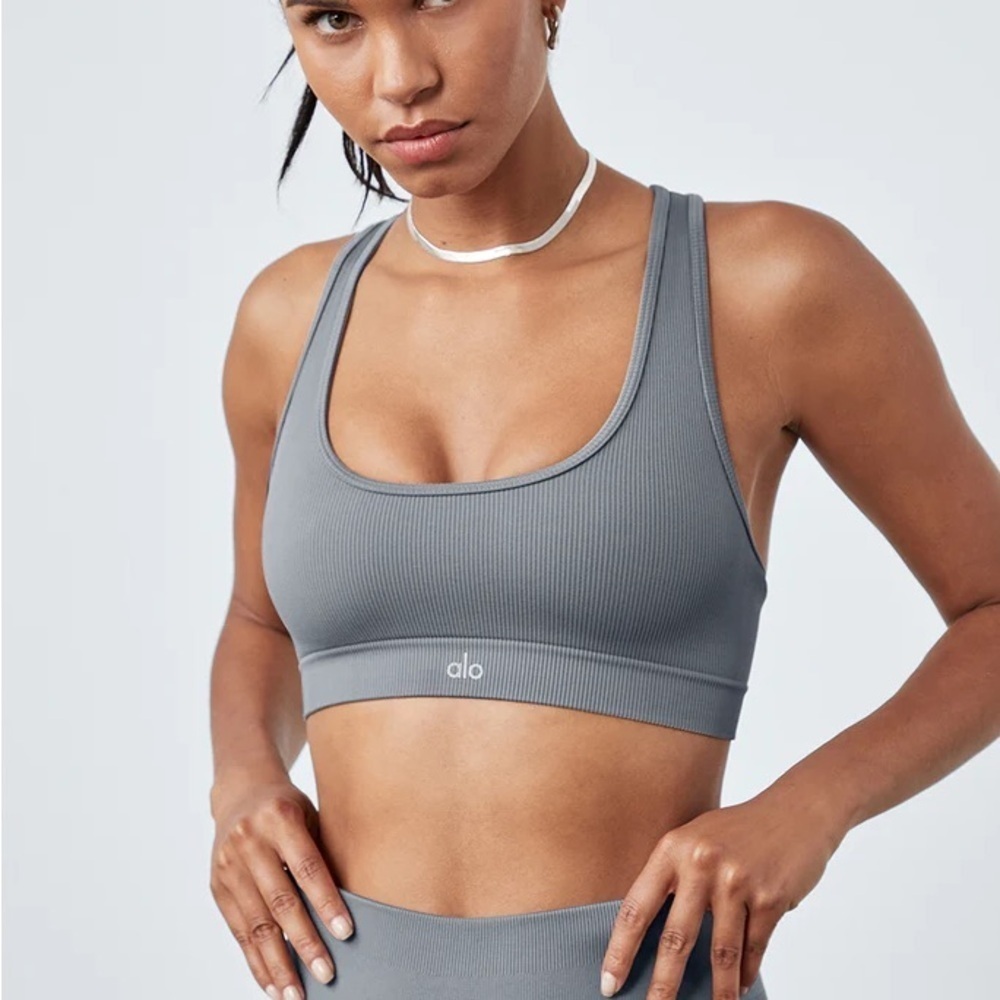 Alo Yoga Seamless Ribbed Bra - Steel Blue XS